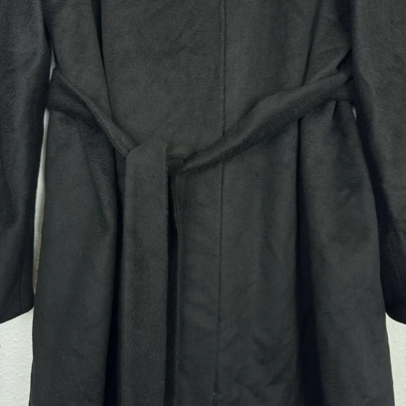 Marina Rinaldi Wool Pea Coat 23 US 14 Long Duster Black High Collar Belted Maxi - Picture 3 of 11
